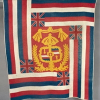 HMH Material Culture Collection - Hawaiian Quilt: Coat of Arms and Hawaiian Flag Pattern - 71.45.A2